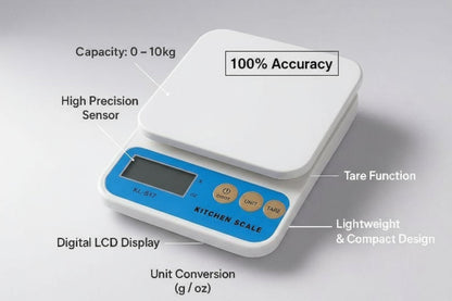 Cântar de Bucătărie Electronic Digital, Plastic și Metal, Argintiu și Albastru, Model KL-517