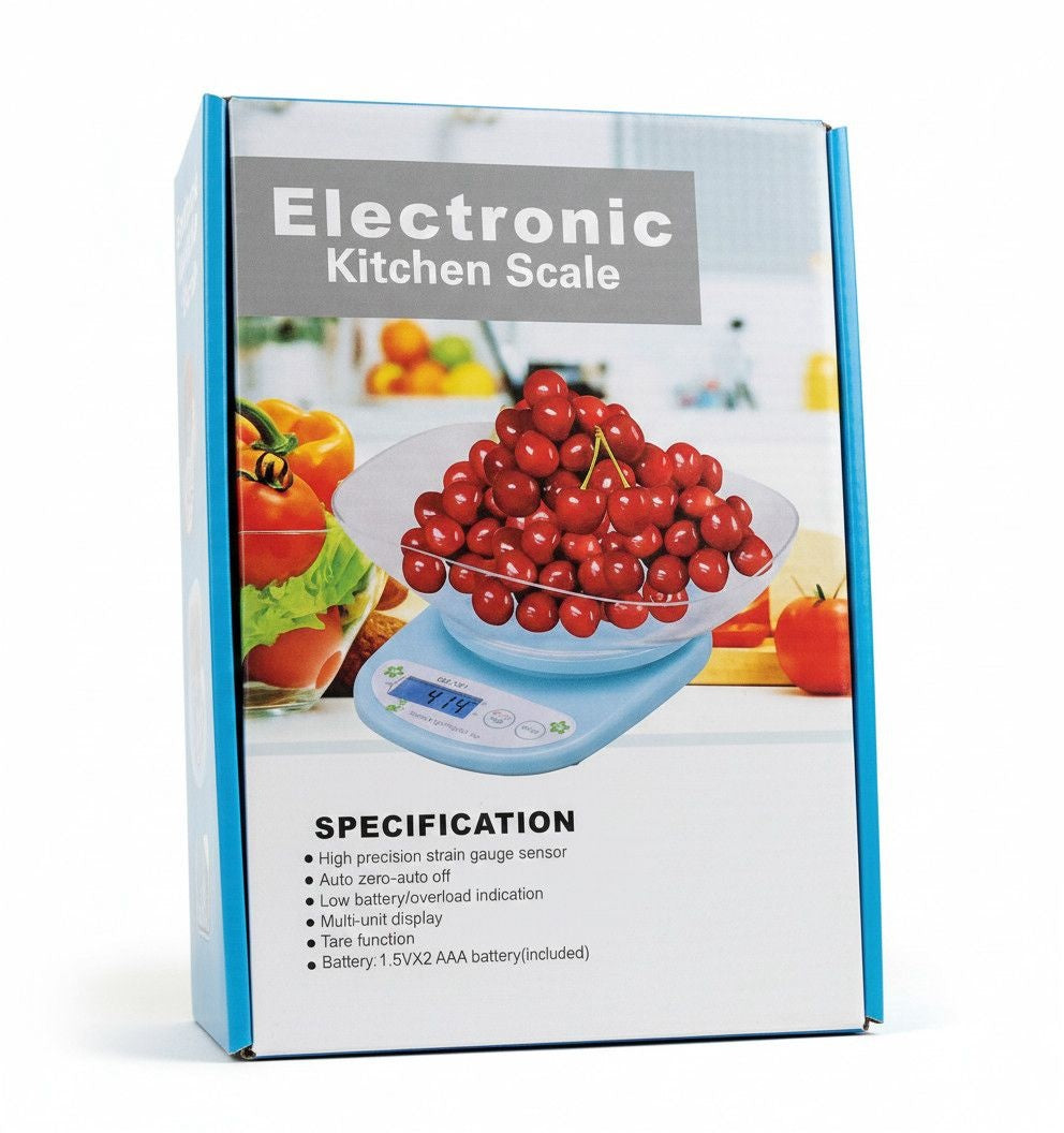 Cântar de bucătărie electronic, plastic, ecran digital, albastru