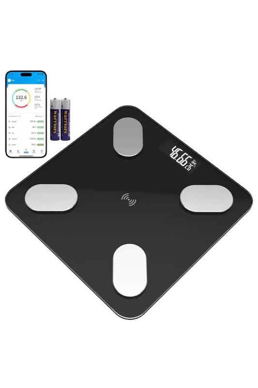 Cântar digital inteligent Bluetooth negru cu ecran LED și tehnologie STEP-ON
