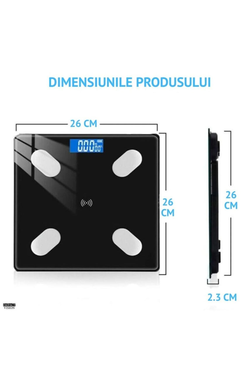 Cântar digital inteligent Bluetooth negru cu ecran LED și tehnologie STEP-ON