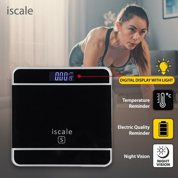 Cântar electronic de baie iScale, afișaj digital, argintiu, sticlă și plastic