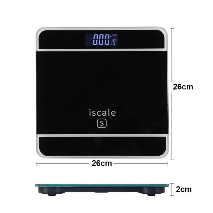 Cântar electronic de baie iScale, afișaj digital, argintiu, sticlă și plastic