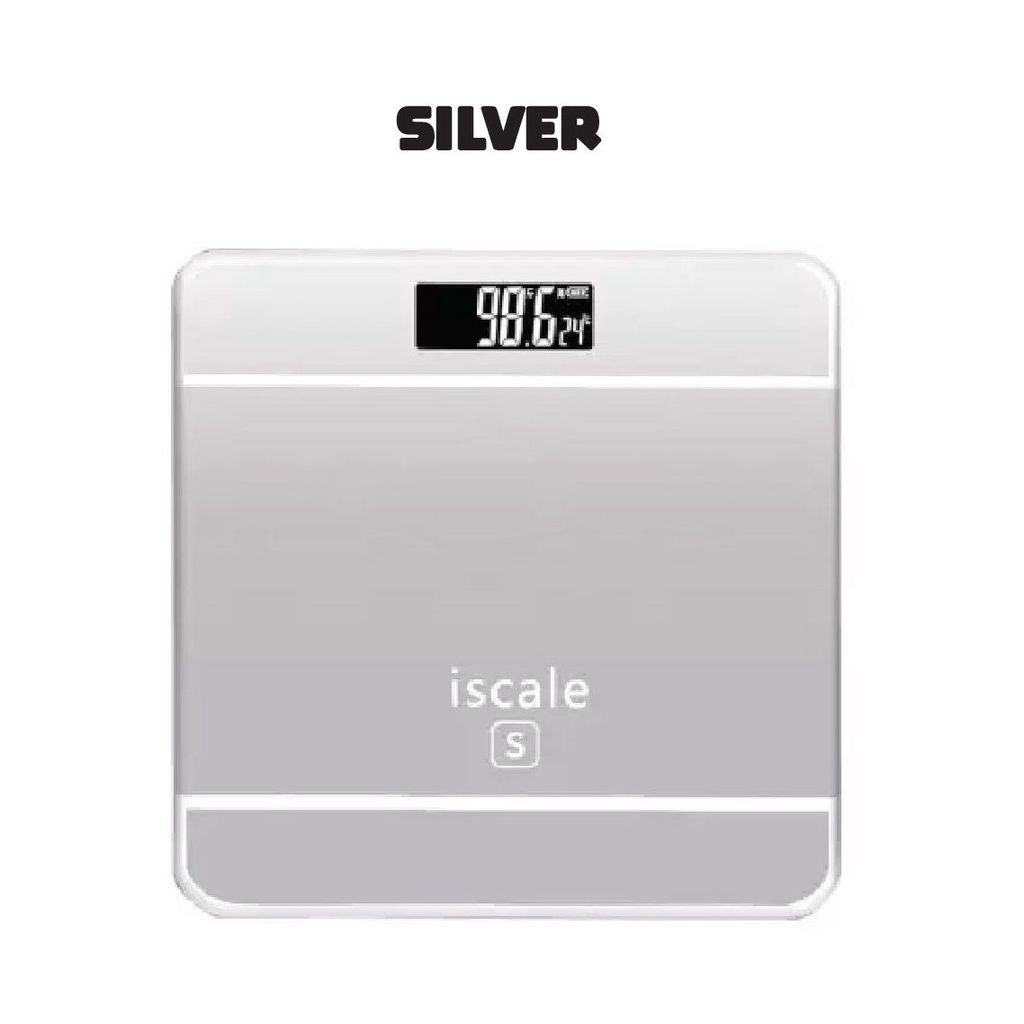 Cântar electronic de baie iScale, display touchscreen, material sticlă și plastic, argintiu metalic