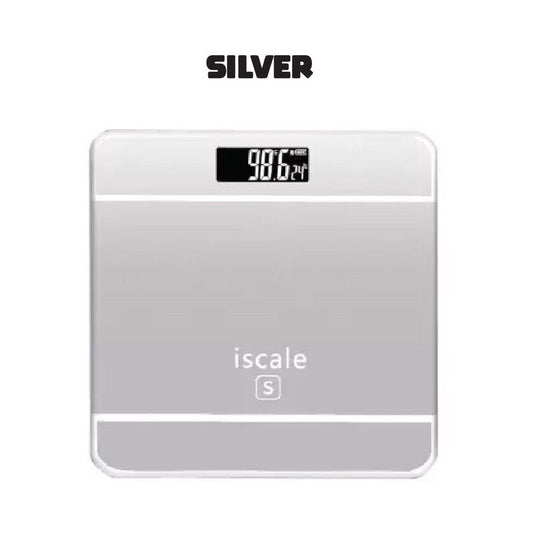 Cântar electronic de baie iScale, display touchscreen, material sticlă și plastic, argintiu metalic