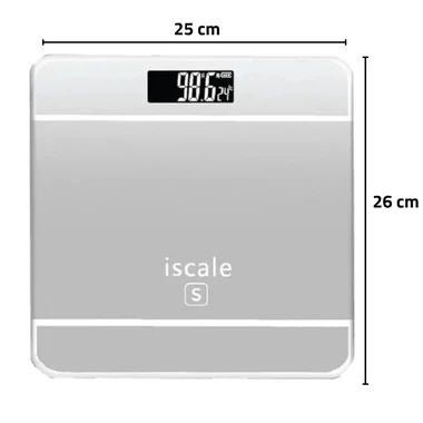 Cântar electronic de baie iScale, display touchscreen, material sticlă și plastic, argintiu metalic