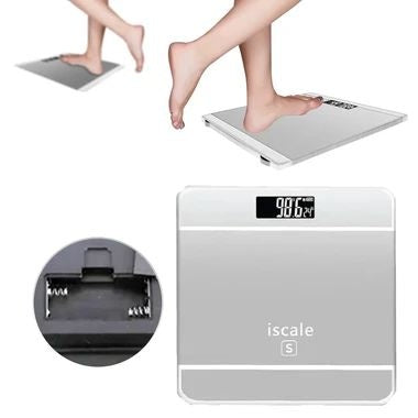 Cântar electronic de baie iScale, display touchscreen, material sticlă și plastic, argintiu metalic