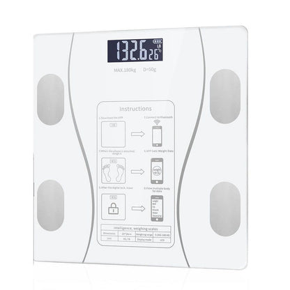 Cântar inteligent cu conectivitate app, analizator corporal digital, sticlă și plastic, alb