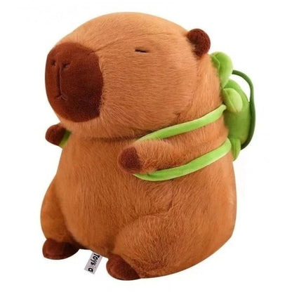 Capibara de Plus 35 cm cu Rucsac Verde , Jucarie Pufoasa Kawaii, Cadou Perfect