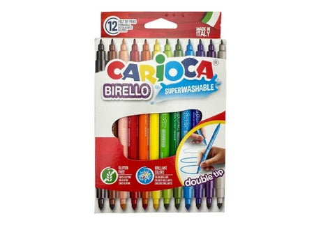 Carioca cu doua capete, 12 culori, Carioca Birello , culori vibrante si aplicare versatila pentru proiecte creative,
