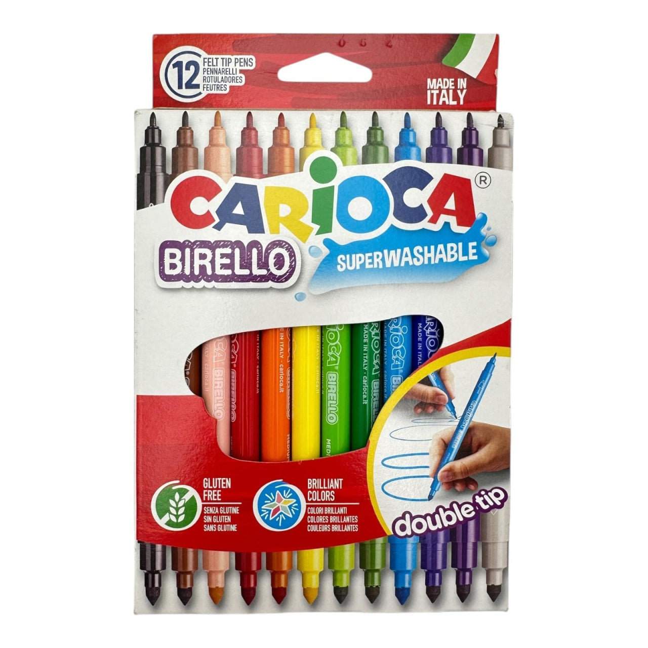 Carioca cu doua capete, 12 culori, Carioca Birello , culori vibrante si aplicare versatila pentru proiecte creative,