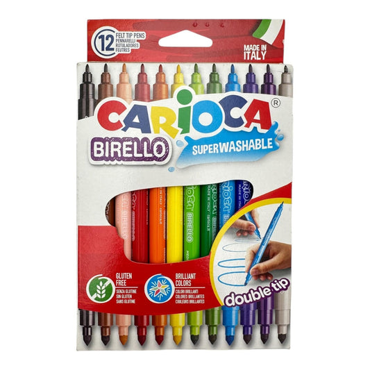 Carioca cu doua capete, 12 culori, Carioca Birello , culori vibrante si aplicare versatila pentru proiecte creative,