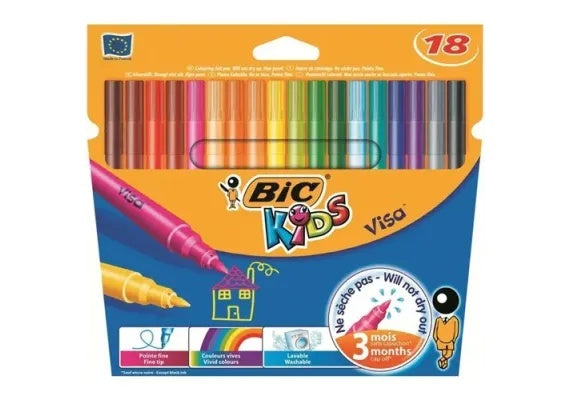 Carioca Visa Bic 18 culori , culori intense si aplicare lina pentru desen si activitati creative,