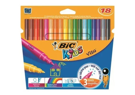 Carioca Visa Bic 18 culori , culori intense si aplicare lina pentru desen si activitati creative,