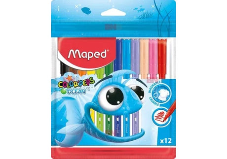 Carioci Color Peps Ocean 12 culori set Maped , culori vibrante pentru creativitate si desen,