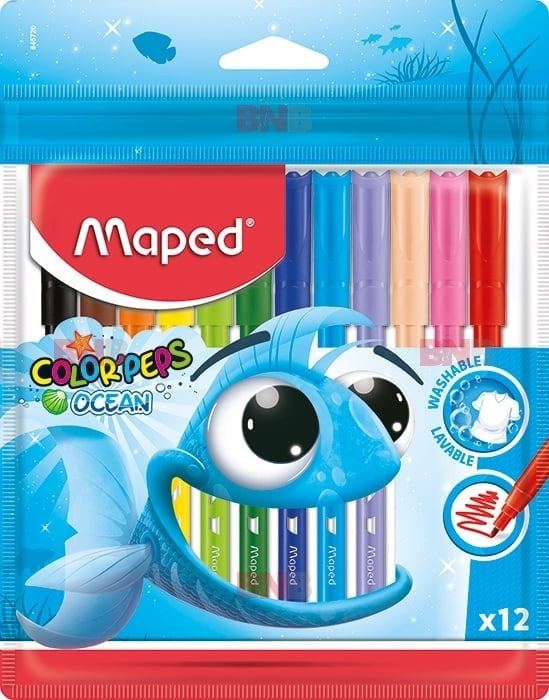 Carioci Color Peps Ocean 12 culori set Maped , culori vibrante pentru creativitate si desen,