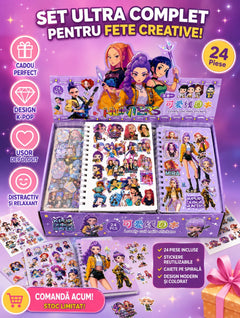Carnetel cu Stickere pentru Fete, Model Fantasy K-Pop, Design Colorat si Creativ