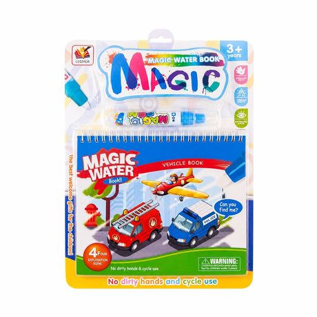 Carte de Colorat cu Apă Magică Reutilizabilă pentru Copii 3+ Ani – Vehicule, Magic Water Book