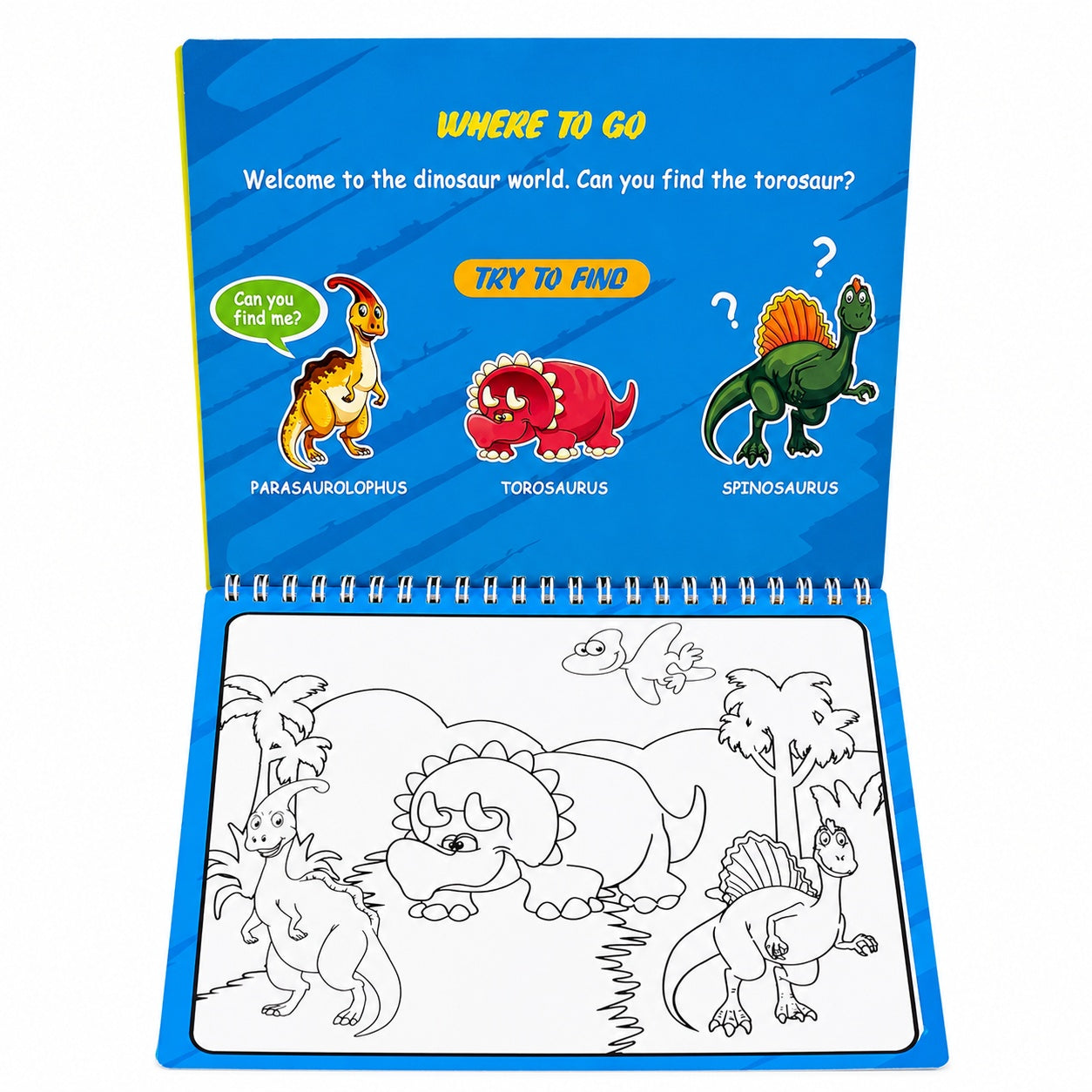 Carte reutilizabila cu apa pentru colorat copii, Dinozauri, 23x33cm