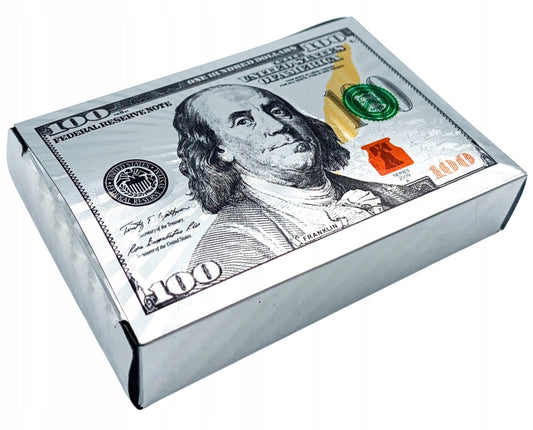 Carti de Joc Luxury cu Cutie Tip 100 USD, Set Premium Metalic, Poker Edition