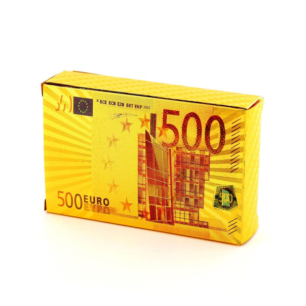 Carti de Joc Luxury cu Cutie Tip 500 Euro, Set Premium Metalic, Poker Edition