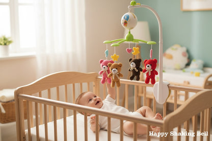Carusel pentru Patut Bebe , Happy Shaking Bell, Ursuleti Colorati, 38 x 29 cm