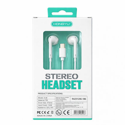 Căști audio cu fir Hongyu HY-28, USB Type-C, stereo Hi-Fi, cu microfon, albe