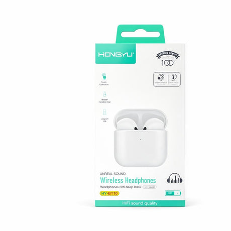 Căști wireless Bluetooth Hongyu HY-B110 cu cutie de încărcare, Hi-Fi stereo, Albe