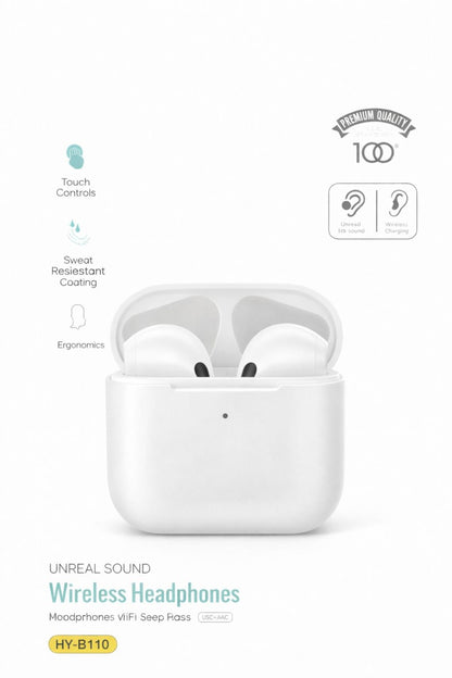 Căști wireless Bluetooth Hongyu HY-B110 cu cutie de încărcare, Hi-Fi stereo, Albe