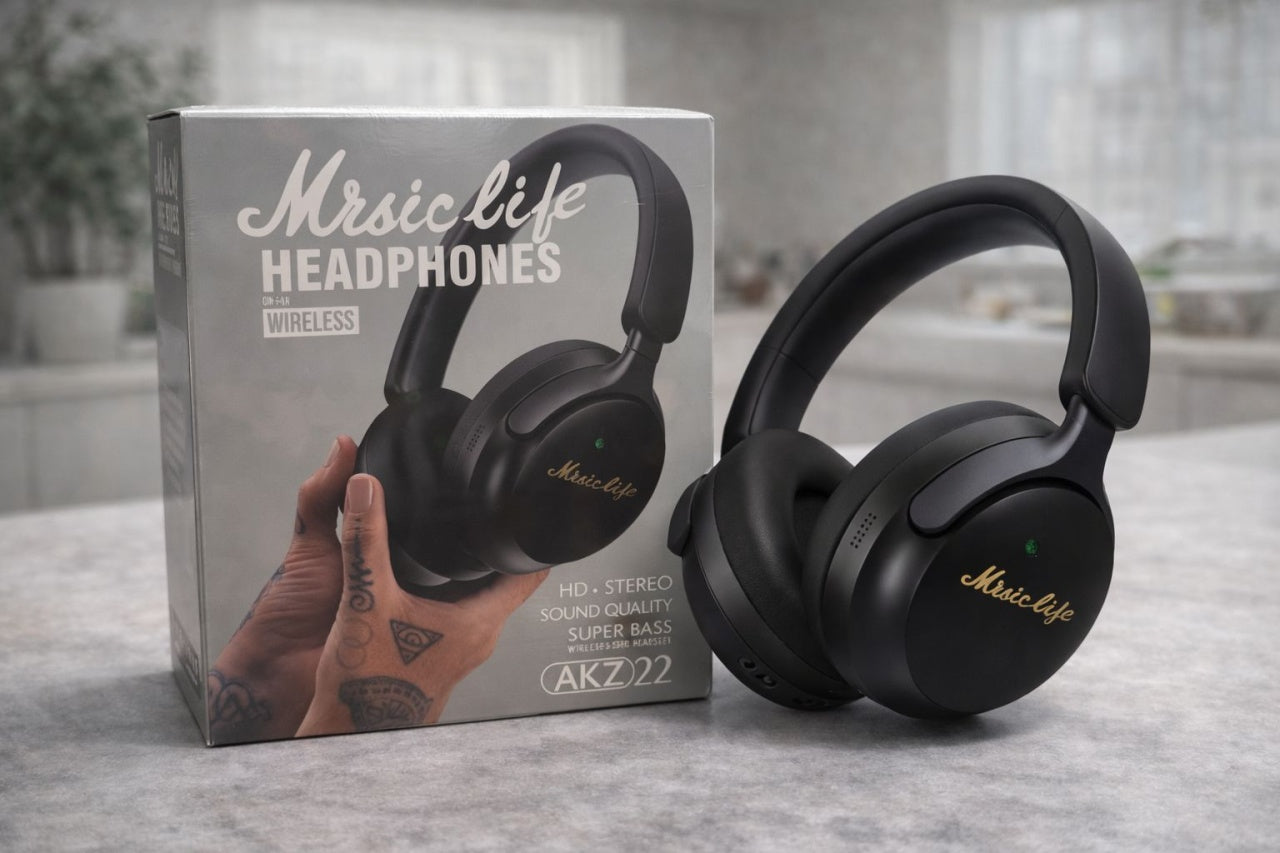 Casti wireless Bluetooth Music Life AKZ22 cu microfon, stereo HD si bass puternic