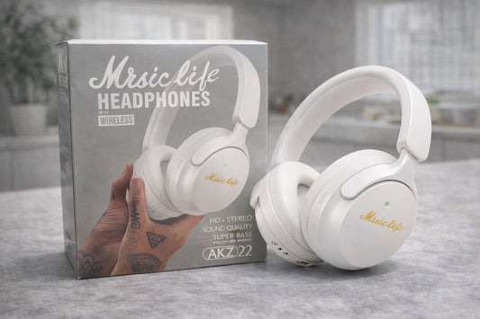 Casti wireless Bluetooth Music Life AKZ22 cu microfon, stereo HD si bass puternic alb