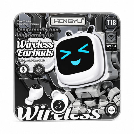 Căști Wireless Bluetooth T18 Albe – Earbuds BT 5.3 cu Sunet HD și Touch Control