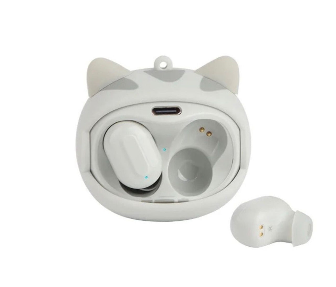 Căști wireless Bluetooth TWS cu carcasă forma pisică și breloc, încărcare USB-C