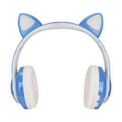 Căști wireless cu urechi de pisică și lumini LED, design ergonomic, Albastru
