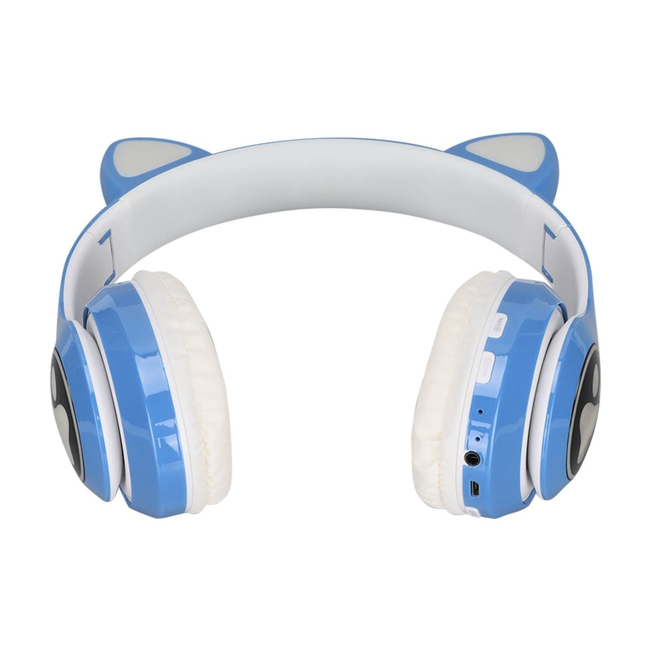 Căști wireless cu urechi de pisică și lumini LED, design ergonomic, Albastru
