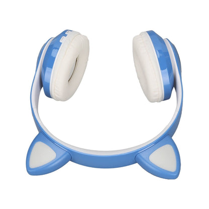 Căști wireless cu urechi de pisică și lumini LED, design ergonomic, Albastru