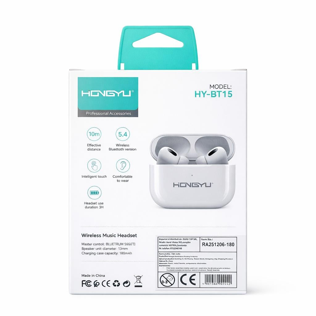 Căști wireless HONGYU Open-Ear TWS din plastic, albe, model HY-1815