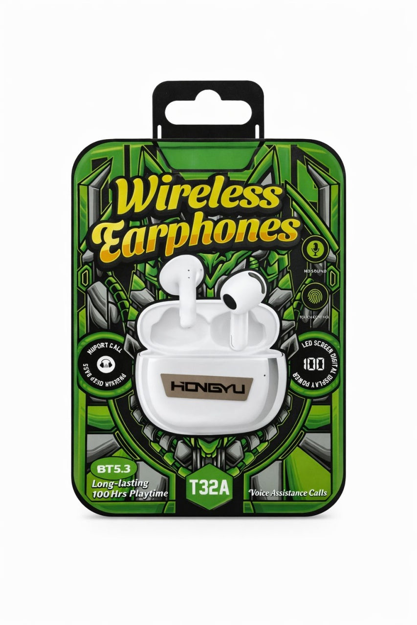 Căști wireless Hongyu T32A Bluetooth 5.3 cu carcasă de încărcare, albe