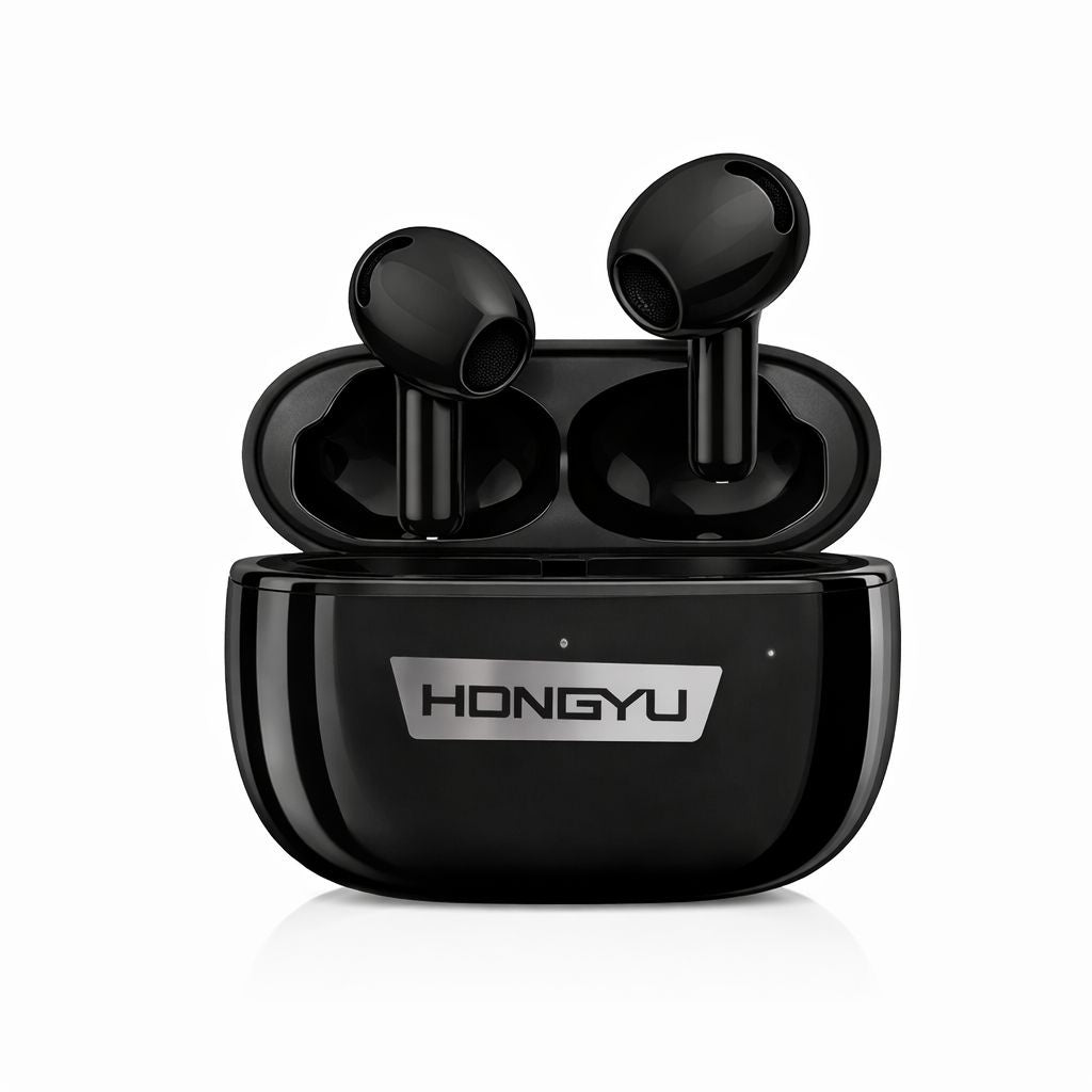 Căști wireless Hongyu T32A Bluetooth 5.3 cu carcasă de încărcare, Deep Bass, negre