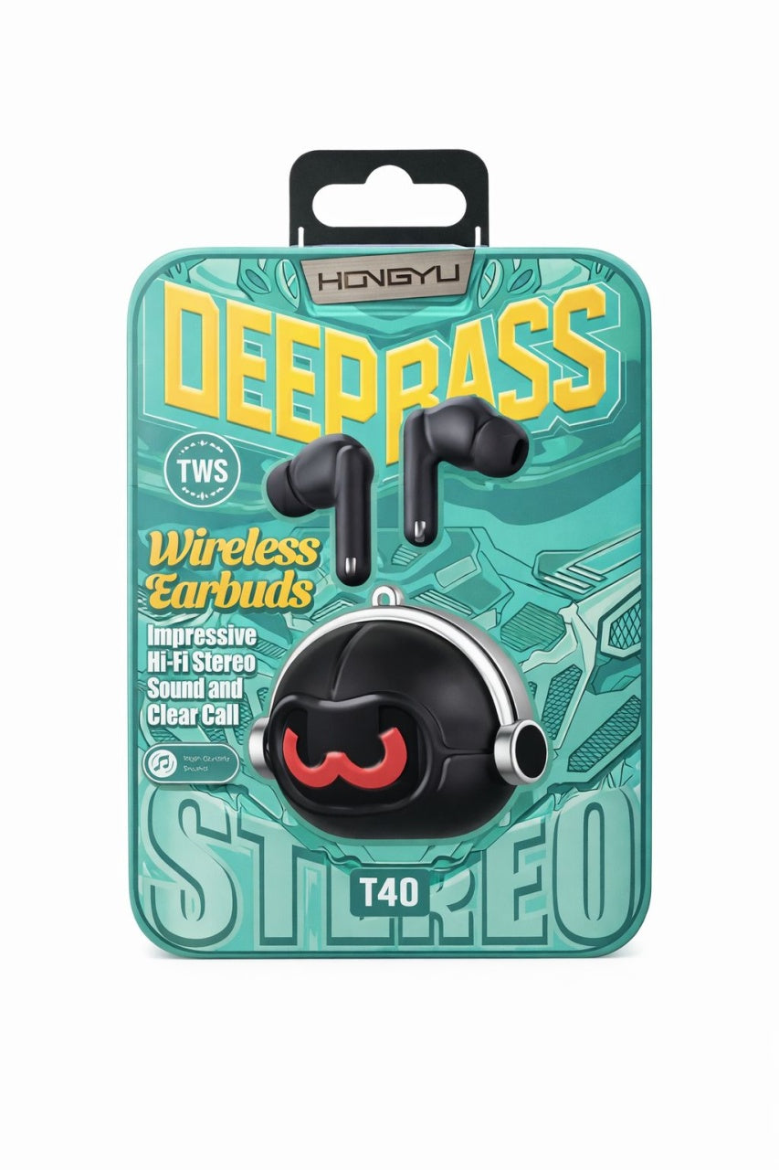 Căști wireless Hongyu T40 TWS Bluetooth cu carcasă astronaut, sunet stereo Hi-Fi și Deep Bass, negre