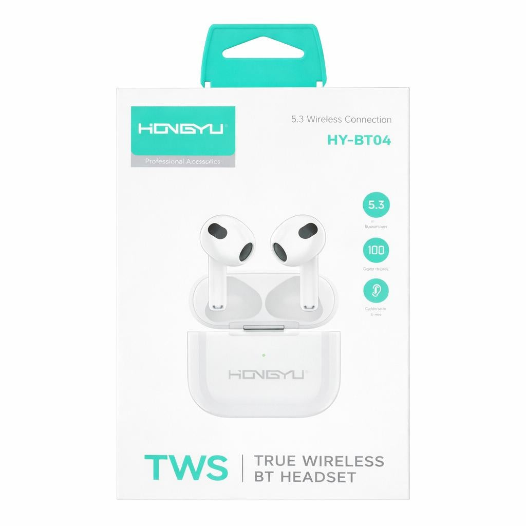 Căști wireless TWS Hongyu HY-BT04 Bluetooth 5.3, control touch, albe