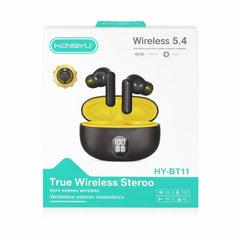 Căști wireless TWS Hongyu HY-BT11 Bluetooth 5.4 cu display LED, negru-galben