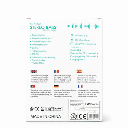 Căști wireless TWS Hongyu HY-BT11 Bluetooth 5.4 cu display LED, negru-galben