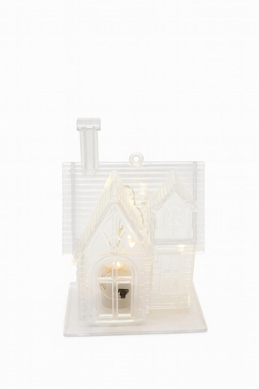 Casuta Decorativa cu Lumini LED, Efect Craciun, Transparenta, 7.5x10x6cm