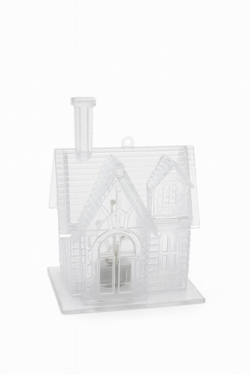 Casuta Decorativa cu Lumini LED, Efect Craciun, Transparenta, 7.5x10x6cm