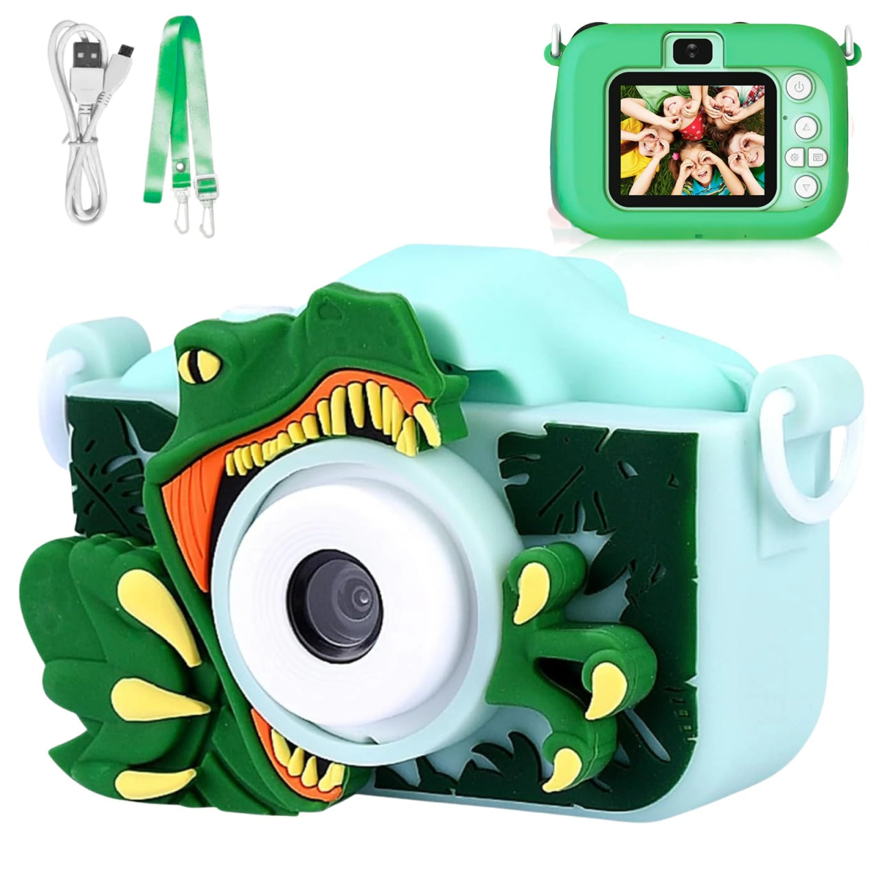 CCamera Foto pentru Copii cu Ecran, Video, Jocuri si Husa Dinozaur, Jucarie Educativa