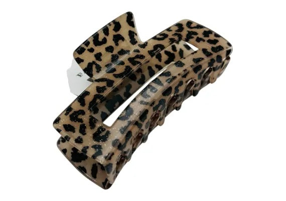 Cleste de Par Mare 9.5cm, Model Dreptunghiular, Animal Print cu Sclipici Fin, Culori Diverse, Cu Eticheta pentru Expunere Accesoriu Stilat