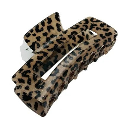 Cleste de Par Mare 9.5cm, Model Dreptunghiular, Animal Print cu Sclipici Fin, Culori Diverse, Cu Eticheta pentru Expunere Accesoriu Stilat