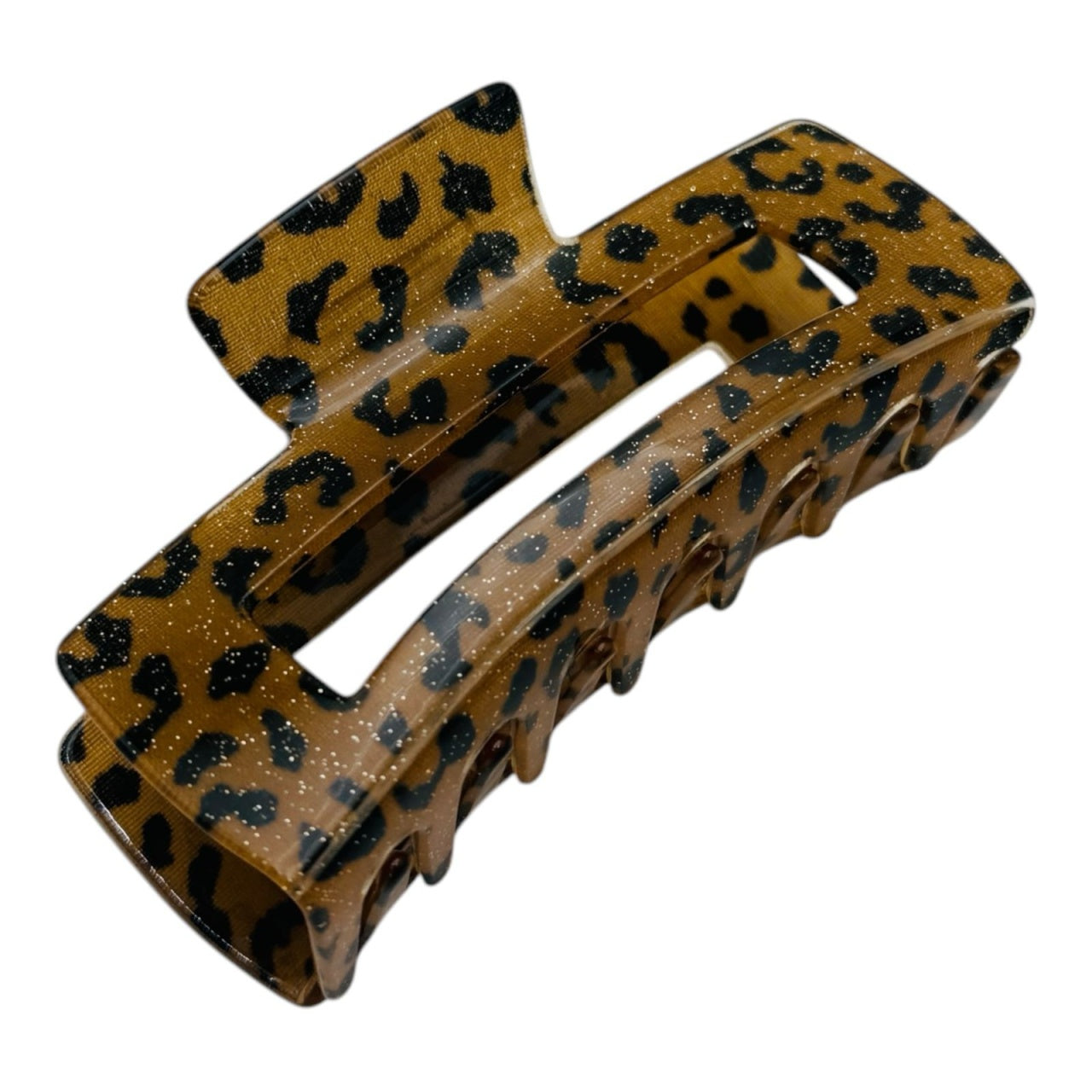 Cleste de Par Mare 9.5cm, Model Dreptunghiular, Animal Print cu Sclipici Fin, Culori Diverse, Cu Eticheta pentru Expunere Accesoriu Stilat