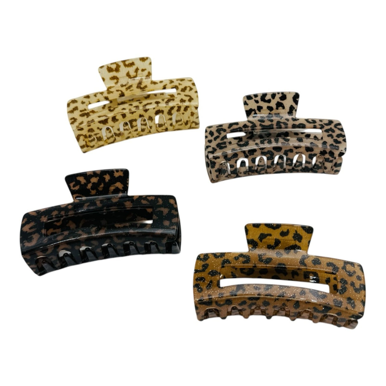 Cleste de Par Mare 9.5cm, Model Dreptunghiular, Animal Print cu Sclipici Fin, Culori Diverse, Cu Eticheta pentru Expunere Accesoriu Stilat