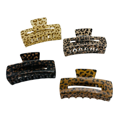 Cleste de Par Mare 9.5cm, Model Dreptunghiular, Animal Print cu Sclipici Fin, Culori Diverse, Cu Eticheta pentru Expunere Accesoriu Stilat